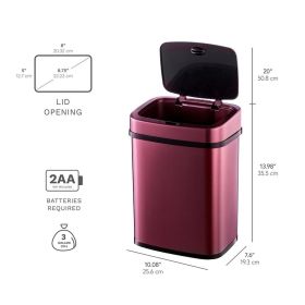 3-Gallon Motion Sensor Touchless Stainless Steel Trash Can in Burgundy Copper