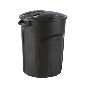 32-Gallon Black Plastic Indoor Outdoor Trash Can with Lid - Made in USA