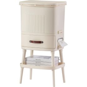 8 Gallon Elevated Trash Kitchen Can with Lid and Storage Shelf in Cream